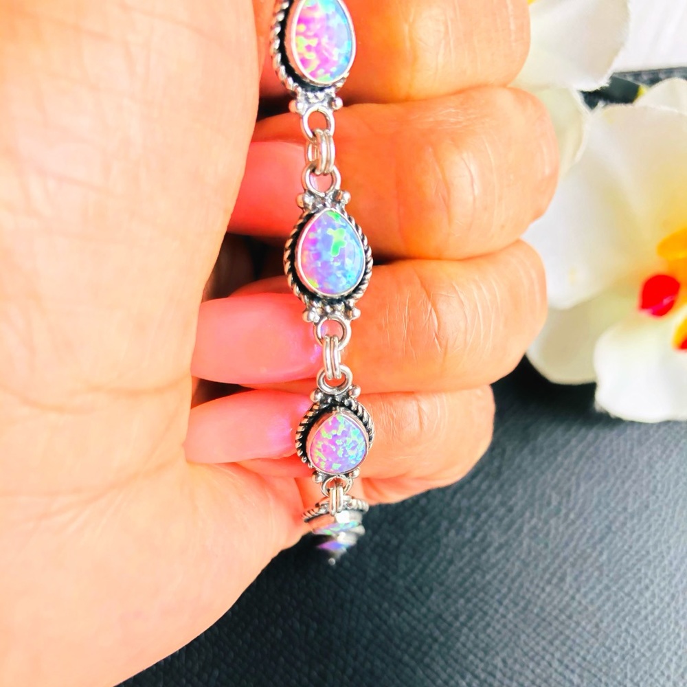 VINTAGE OPAL BRACELET STAMPED 925 8”L